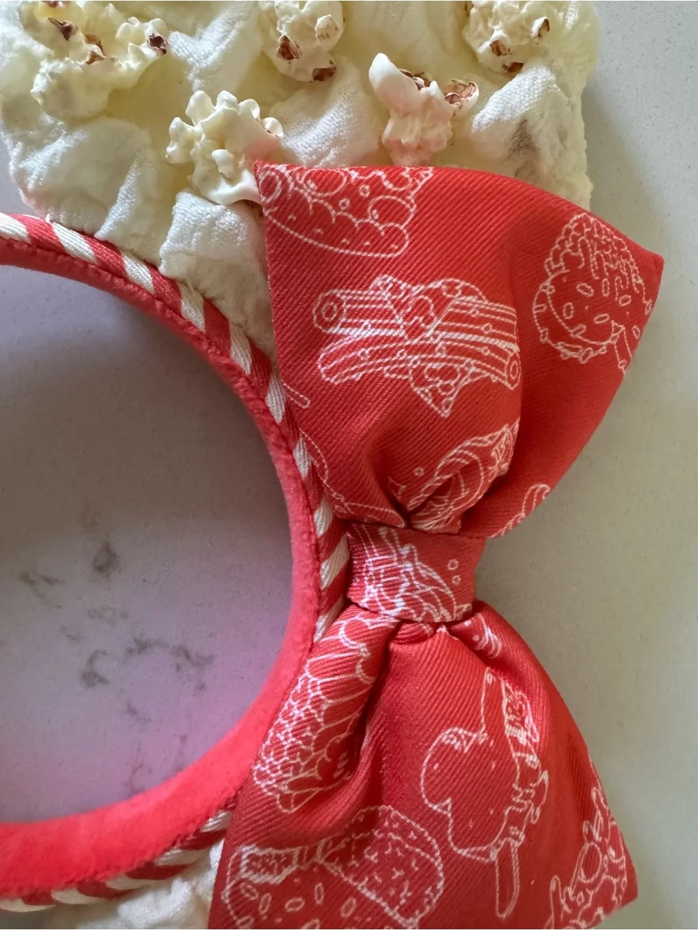 Disney Kids Cream Popcorn Ears Headband with Red Bow